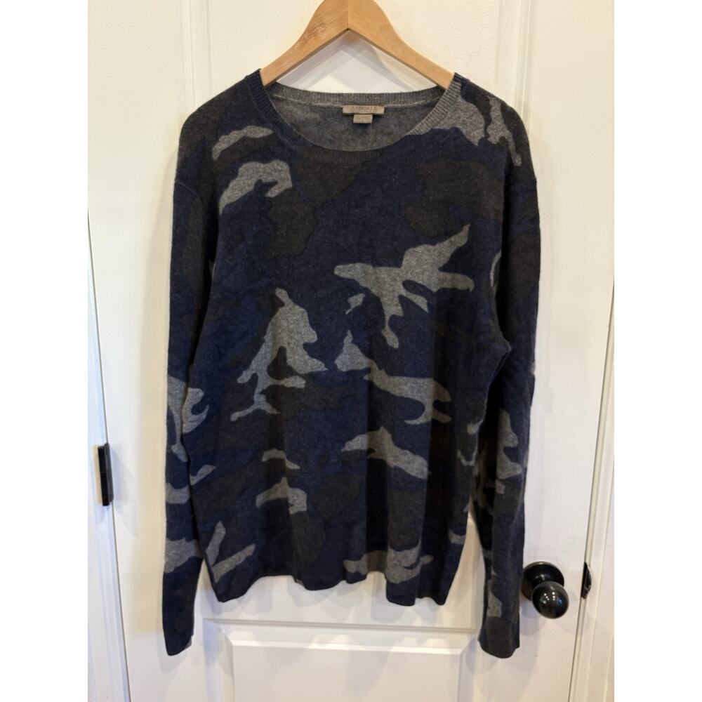 Amicale Women's Cashmere Sweater Blue Camo Long Sleeve Size Large